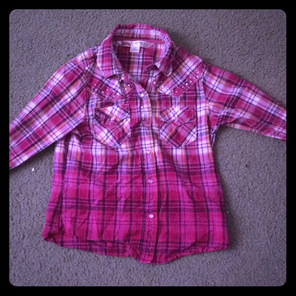 Plaid violet button down girls top